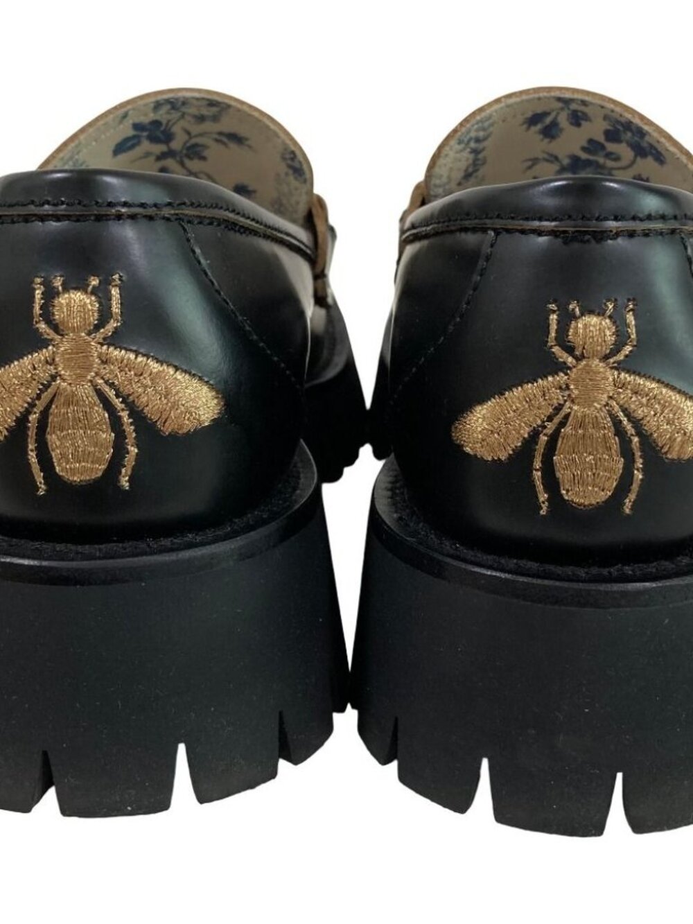 Gucci Lug Sole Bee Embroidery Horsebit Loafers 37 Black - Picture 5 of 12